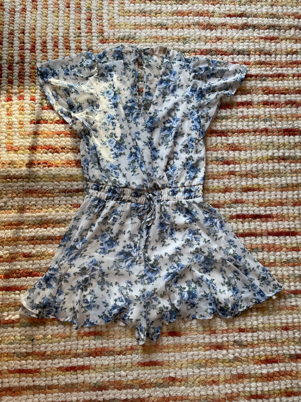 Blue and White Floral Romper